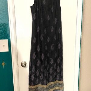 Elegant 90s y2k Black Paisley Midi Dress